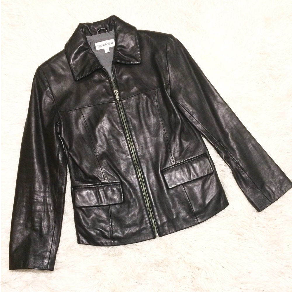 Boston Harbor Genuine Black Leather Jacket Size S